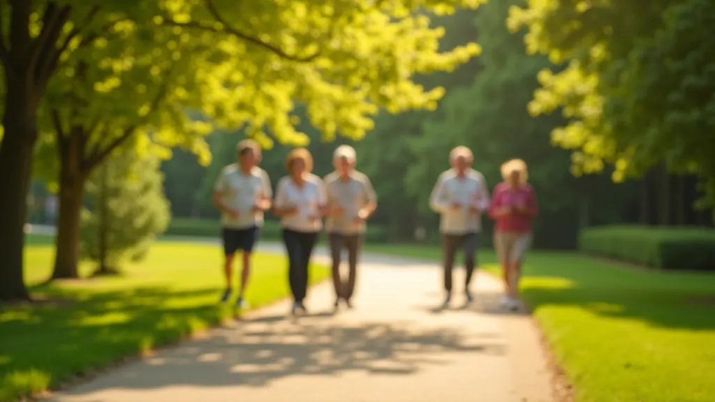 Pár seniorů v sportovním oblečení procházející se po ceste v přírodě kolem lázeňských garden, slunečný den, přirozené osvětlení